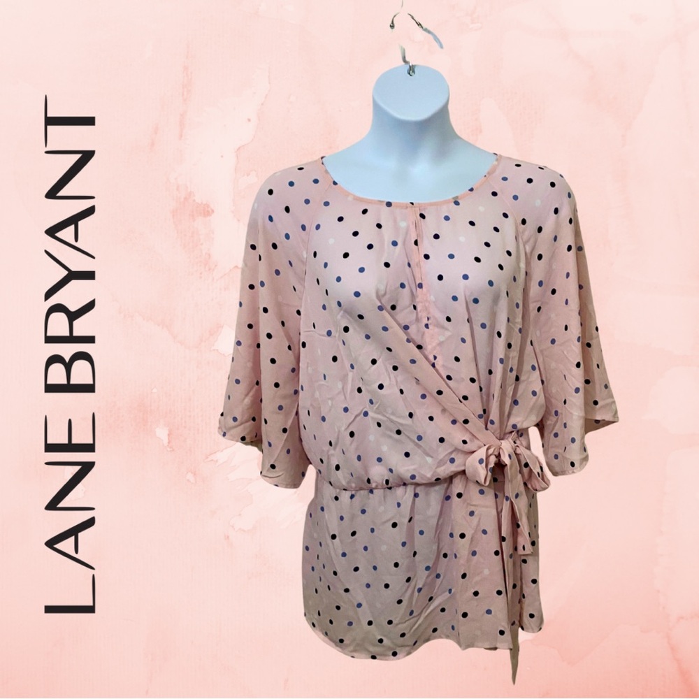 Lane Bryant Light Pink, Polkadot Flutter Sleeve Wrap Blouse